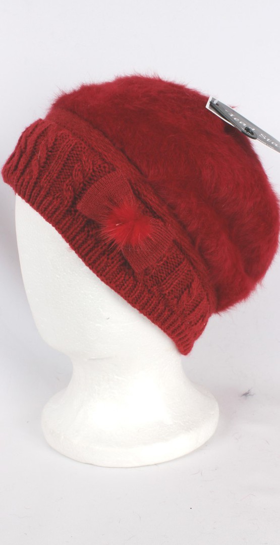 Headstart angora beanie thermal lined w knitted band and bow red Style:HS/4398 image 0